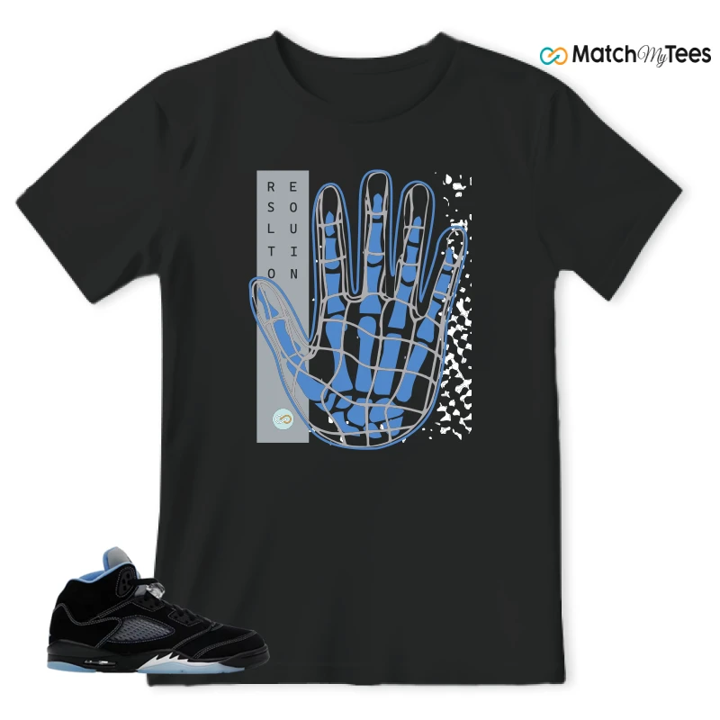 NIKE AIR JORDAN 5 BLACK UNIVERSITY BLUE SNEAKER Matching Tees t-shirt