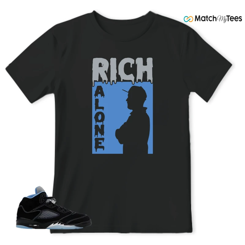 NIKE AIR JORDAN 5 BLACK UNIVERSITY BLUE SNEAKER Matching Tees t-shirt