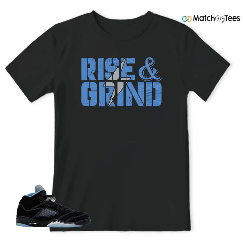 NIKE AIR JORDAN 5 BLACK UNIVERSITY BLUE SNEAKER Matching Tees t-shirt