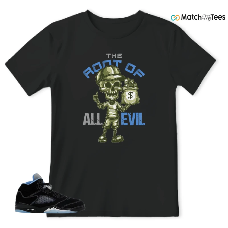 NIKE AIR JORDAN 5 BLACK UNIVERSITY BLUE SNEAKER Matching Tees t-shirt