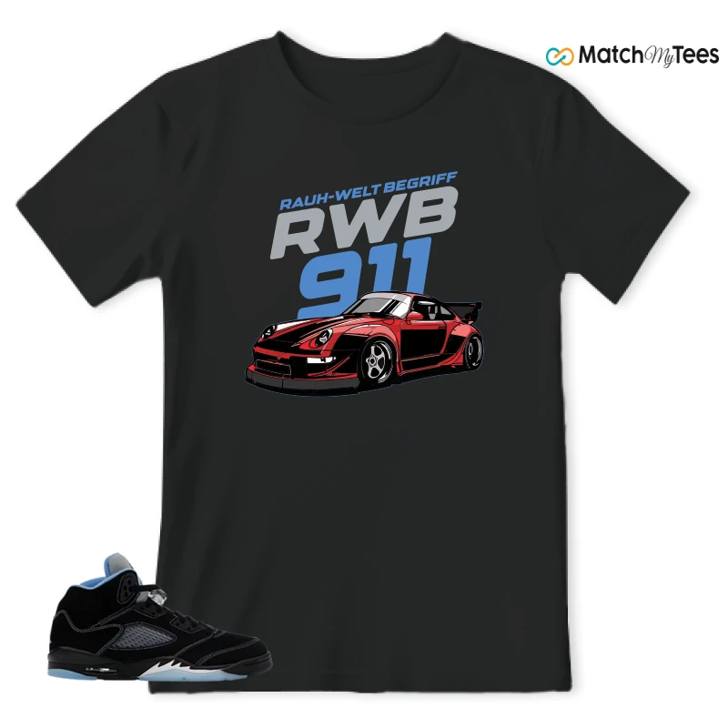 NIKE AIR JORDAN 5 BLACK UNIVERSITY BLUE SNEAKER Matching Tees t-shirt