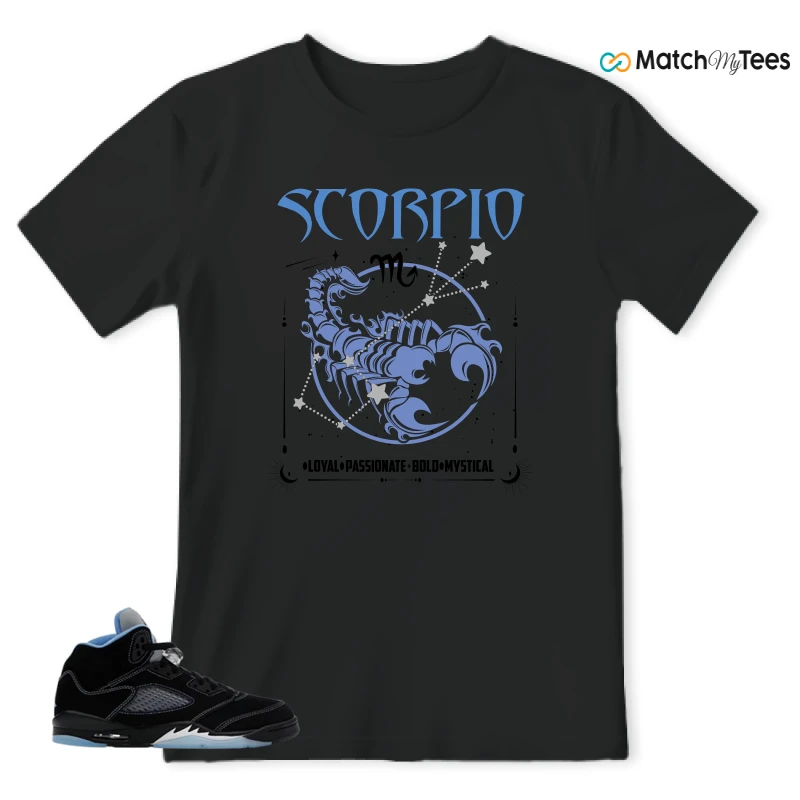 NIKE AIR JORDAN 5 BLACK UNIVERSITY BLUE SNEAKER Matching Tees t-shirt