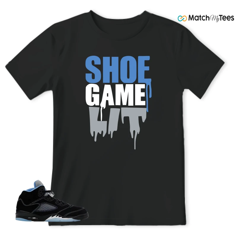 NIKE AIR JORDAN 5 BLACK UNIVERSITY BLUE SNEAKER Matching Tees t-shirt