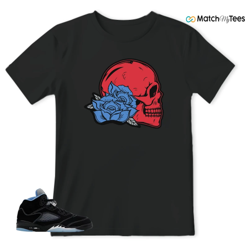 NIKE AIR JORDAN 5 BLACK UNIVERSITY BLUE SNEAKER Matching Tees t-shirt