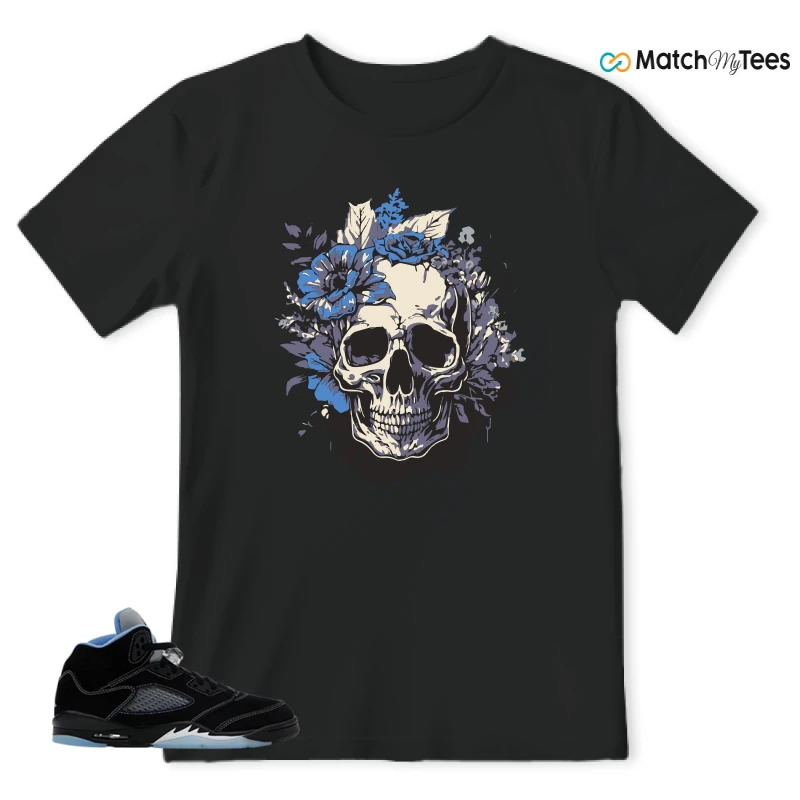 NIKE AIR JORDAN 5 BLACK UNIVERSITY BLUE SNEAKER Matching Tees t-shirt