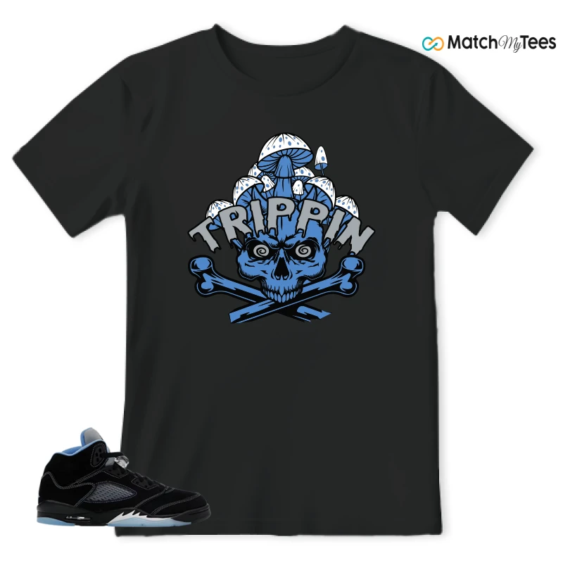 NIKE AIR JORDAN 5 BLACK UNIVERSITY BLUE SNEAKER Matching Tees t-shirt