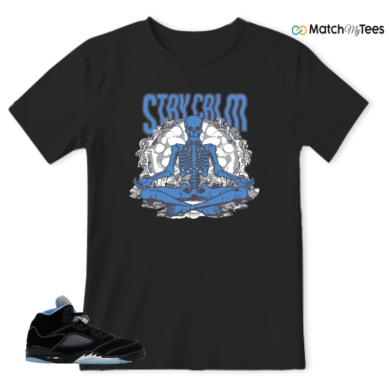 NIKE AIR JORDAN 5 BLACK UNIVERSITY BLUE SNEAKER Matching Tees t-shirt