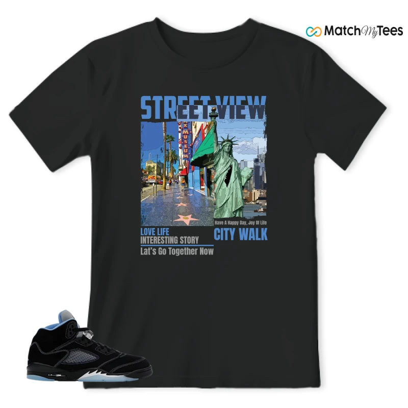 NIKE AIR JORDAN 5 BLACK UNIVERSITY BLUE SNEAKER Matching Tees t-shirt