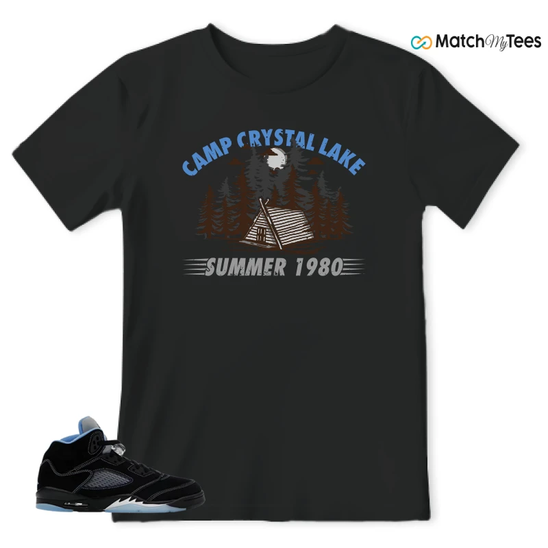 NIKE AIR JORDAN 5 BLACK UNIVERSITY BLUE SNEAKER Matching Tees t-shirt
