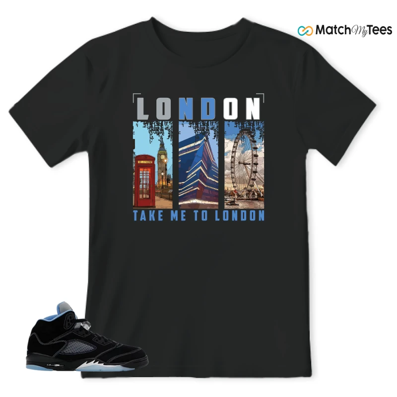 NIKE AIR JORDAN 5 BLACK UNIVERSITY BLUE SNEAKER Matching Tees t-shirt