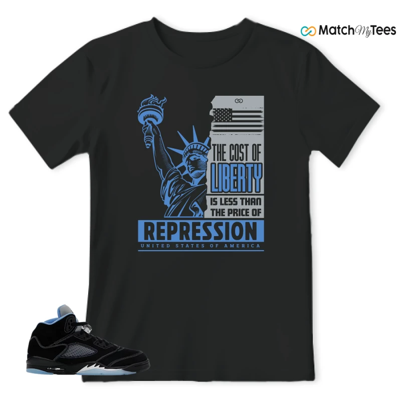 NIKE AIR JORDAN 5 BLACK UNIVERSITY BLUE SNEAKER Matching Tees t-shirt