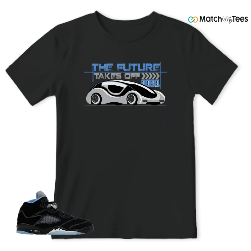 NIKE AIR JORDAN 5 BLACK UNIVERSITY BLUE SNEAKER Matching Tees t-shirt