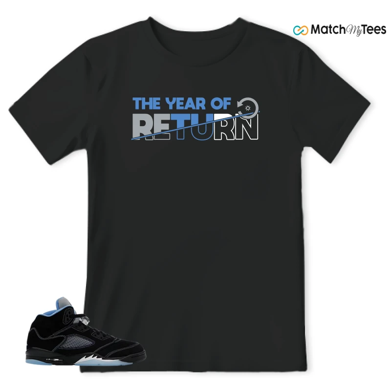 NIKE AIR JORDAN 5 BLACK UNIVERSITY BLUE SNEAKER Matching Tees t-shirt