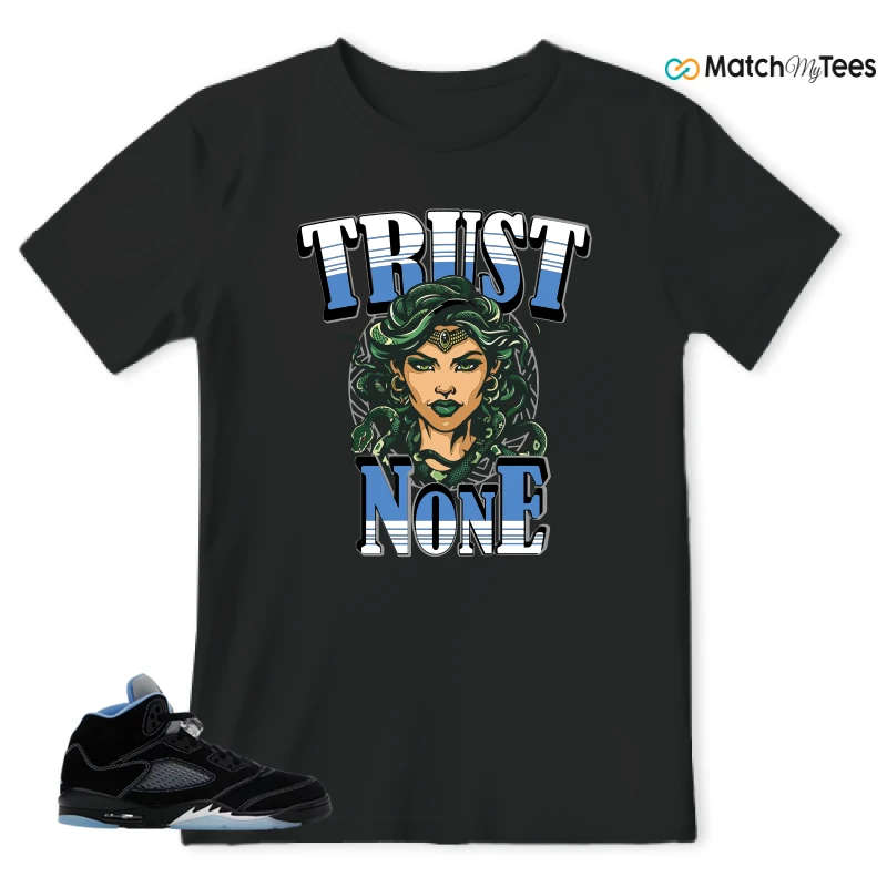 NIKE AIR JORDAN 5 BLACK UNIVERSITY BLUE SNEAKER Matching Tees t-shirt