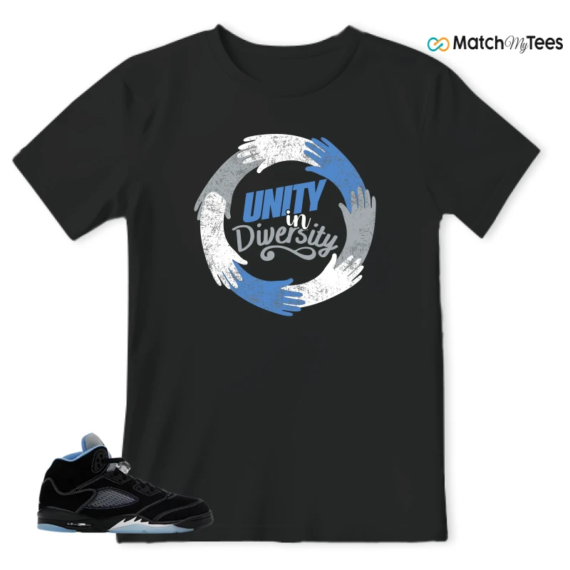 NIKE AIR JORDAN 5 BLACK UNIVERSITY BLUE SNEAKER Matching Tees t-shirt