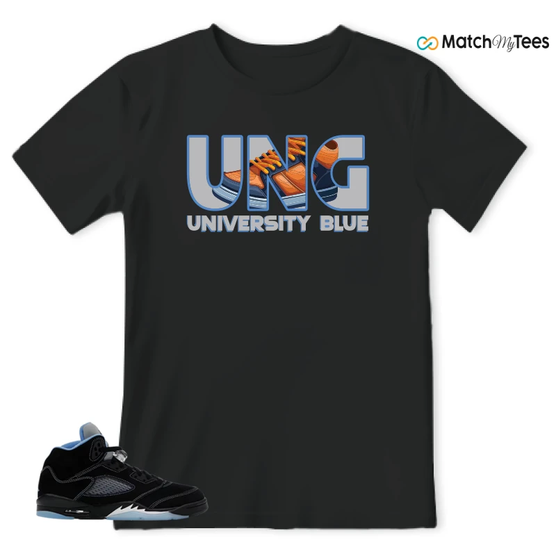 NIKE AIR JORDAN 5 BLACK UNIVERSITY BLUE SNEAKER Matching Tees t-shirt