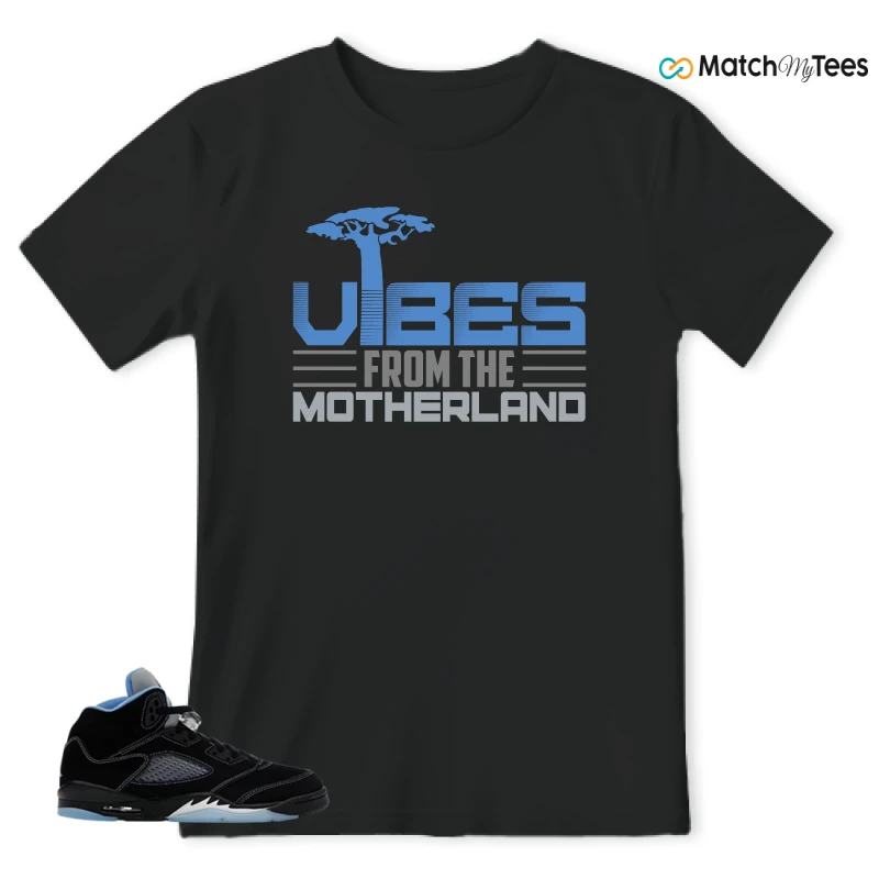 NIKE AIR JORDAN 5 BLACK UNIVERSITY BLUE SNEAKER Matching Tees t-shirt