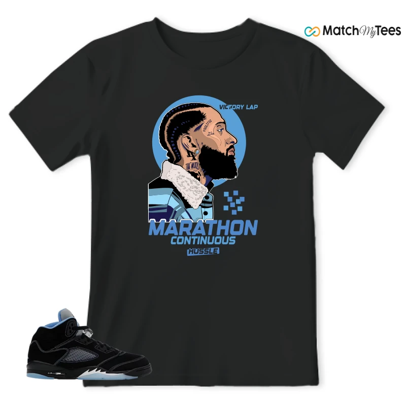 NIKE AIR JORDAN 5 BLACK UNIVERSITY BLUE SNEAKER Matching Tees t-shirt