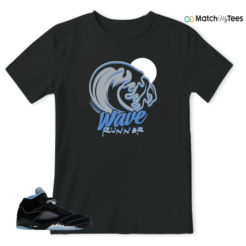 NIKE AIR JORDAN 5 BLACK UNIVERSITY BLUE SNEAKER Matching Tees t-shirt