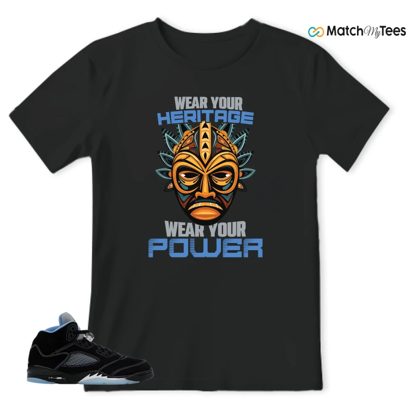 NIKE AIR JORDAN 5 BLACK UNIVERSITY BLUE SNEAKER Matching Tees t-shirt