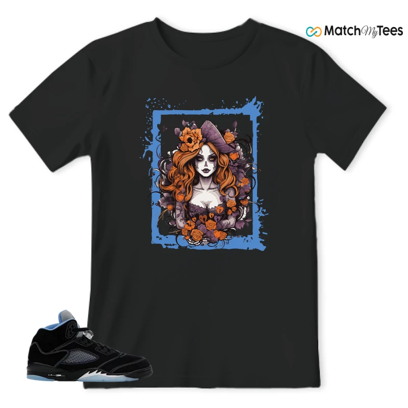 NIKE AIR JORDAN 5 BLACK UNIVERSITY BLUE SNEAKER Matching Tees t-shirt