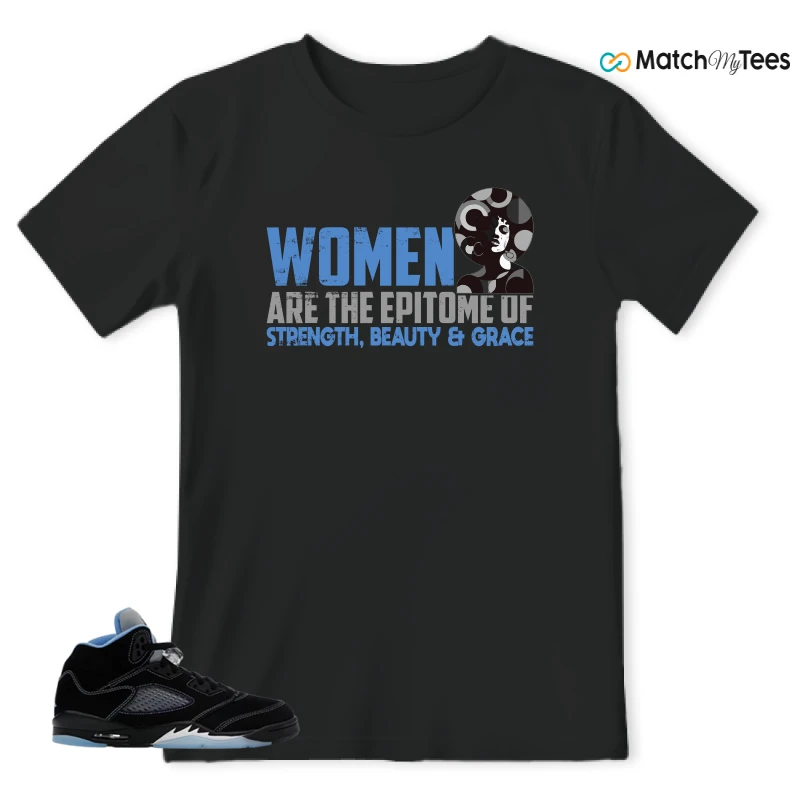 NIKE AIR JORDAN 5 BLACK UNIVERSITY BLUE SNEAKER Matching Tees t-shirt