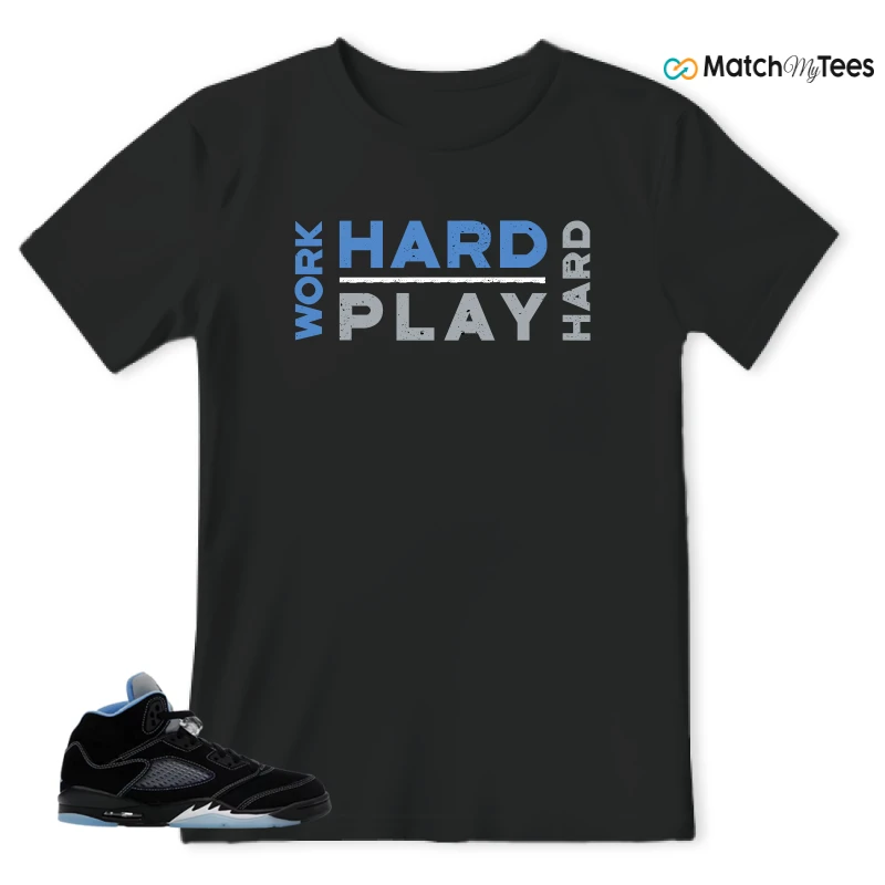 NIKE AIR JORDAN 5 BLACK UNIVERSITY BLUE SNEAKER Matching Tees t-shirt