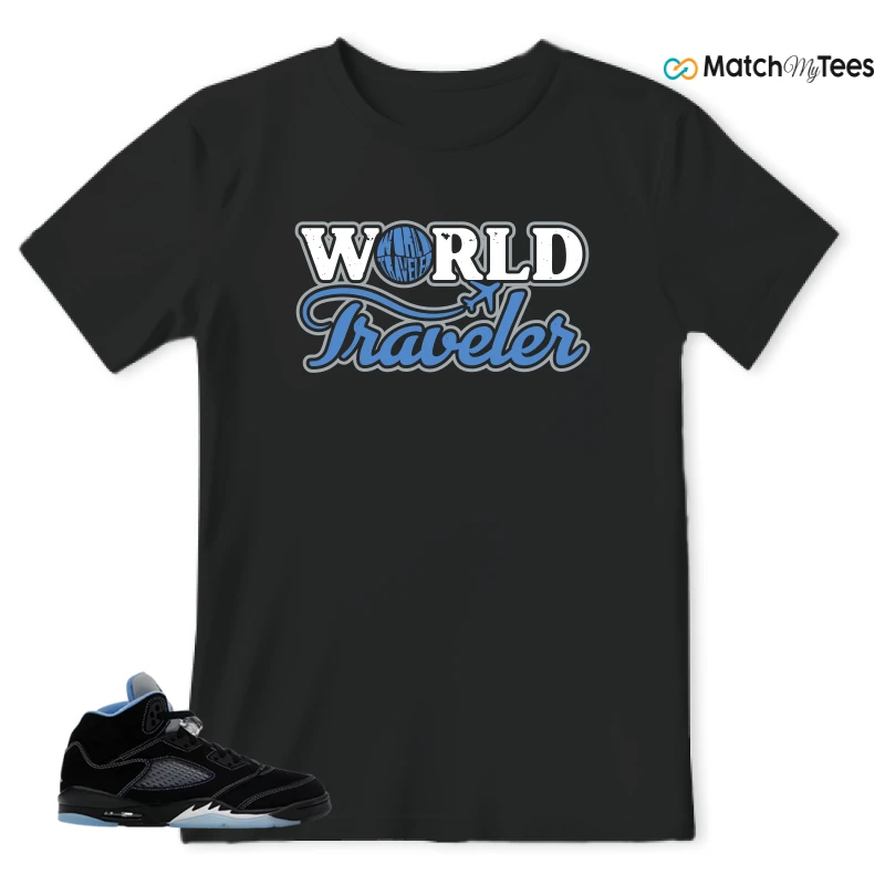 NIKE AIR JORDAN 5 BLACK UNIVERSITY BLUE SNEAKER Matching Tees t-shirt