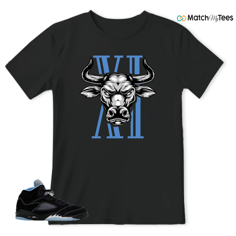 NIKE AIR JORDAN 5 BLACK UNIVERSITY BLUE SNEAKER Matching Tees t-shirt