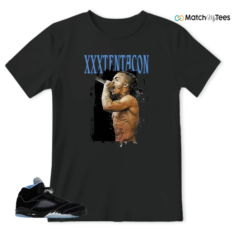 NIKE AIR JORDAN 5 BLACK UNIVERSITY BLUE SNEAKER Matching Tees t-shirt