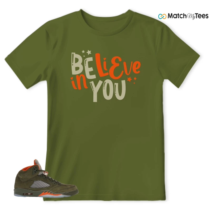 NIKE AIR JORDAN 5 OLIVE SNEAKER Matching Tees t-shirt