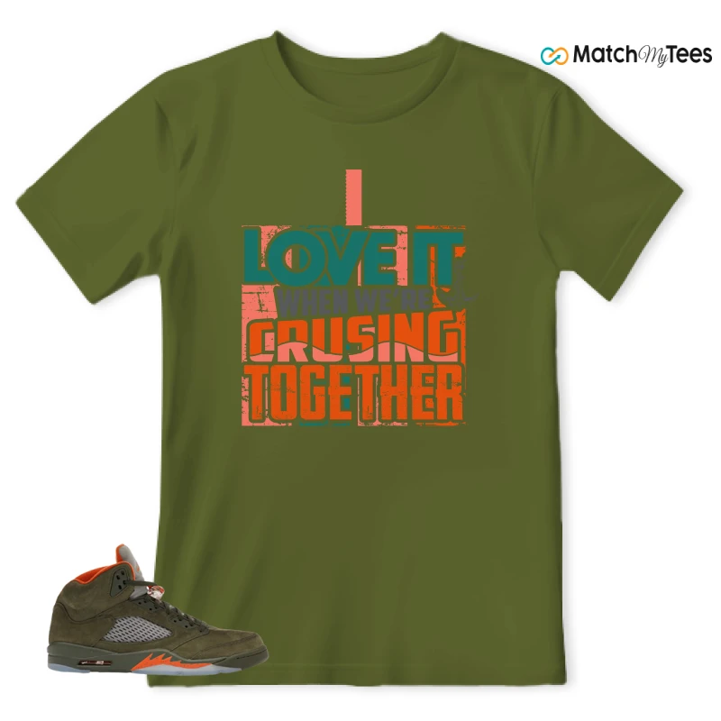 NIKE AIR JORDAN 5 OLIVE SNEAKER/ARMY OLIVE/SOLAR ORANGE matching T-shirt