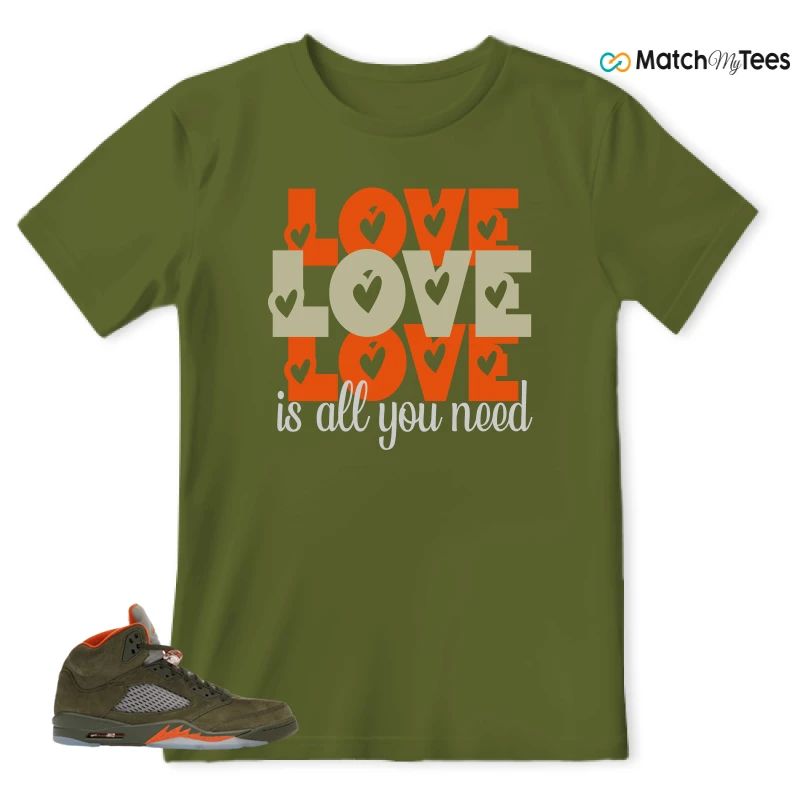 NIKE AIR JORDAN 5 OLIVE SNEAKER/ARMY OLIVE/SOLAR ORANGE matching T-shirt