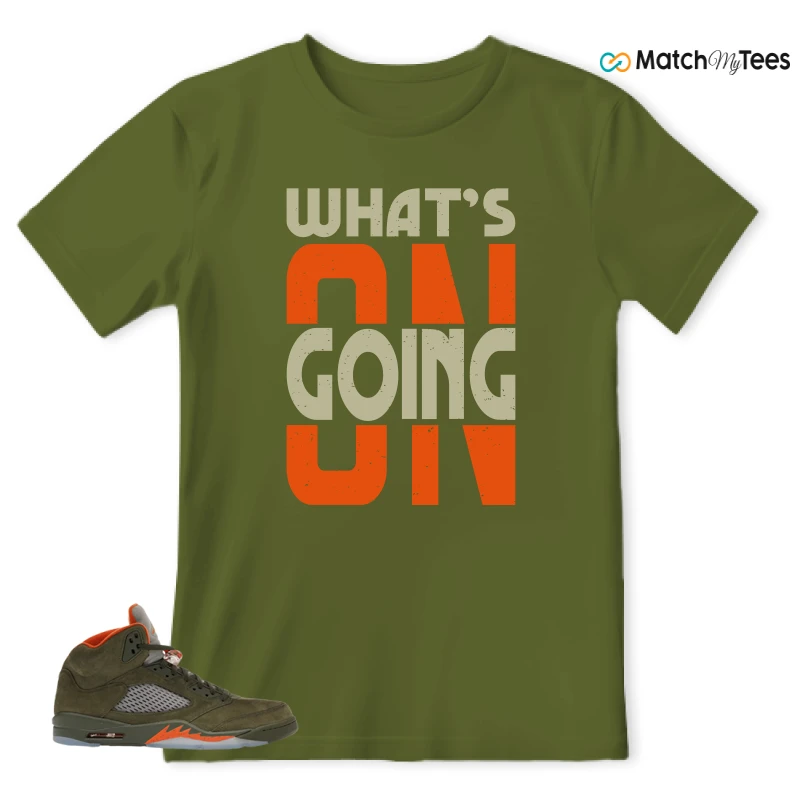 NIKE AIR JORDAN 5 OLIVE SNEAKER/ARMY OLIVE/SOLAR ORANGE matching T-shirt