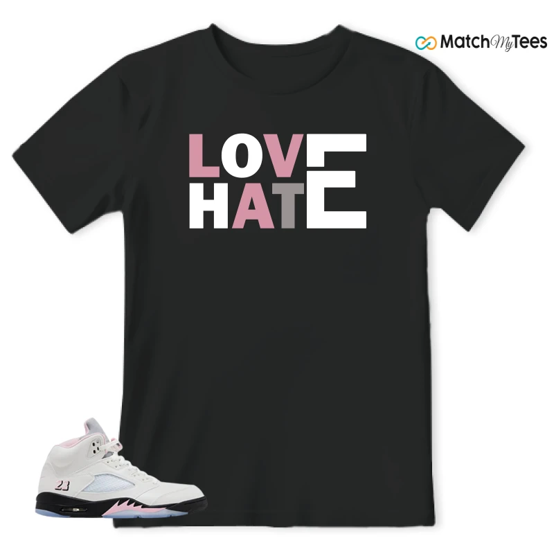 NIKE AIR JORDAN 5 RETRO MEDIUM SOFT PINK SNEAKER/WHITE/MEDIUM SOFT PINK/BLACK matching T-shirt