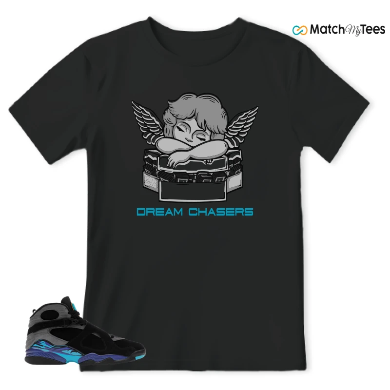 NIKE AIR JORDAN 8 AQUA SNEAKER/BLACK/TRUE RED-IRON GREY-BRIGHT CONCORD-AQUATONE matching T-shirt