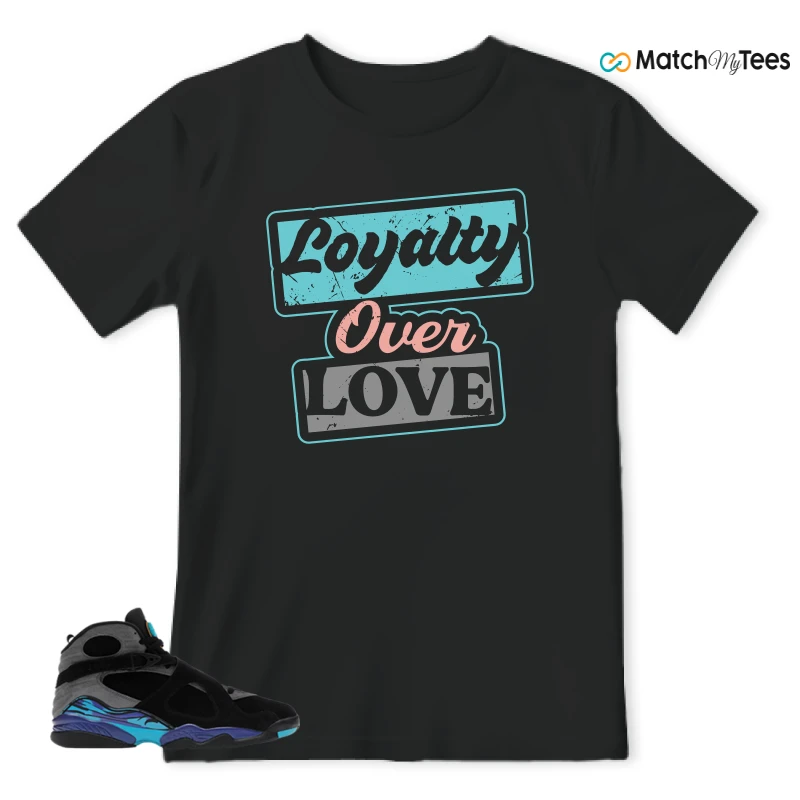 NIKE AIR JORDAN 8 AQUA SNEAKER/BLACK/TRUE RED-IRON GREY-BRIGHT CONCORD-AQUATONE matching T-shirt