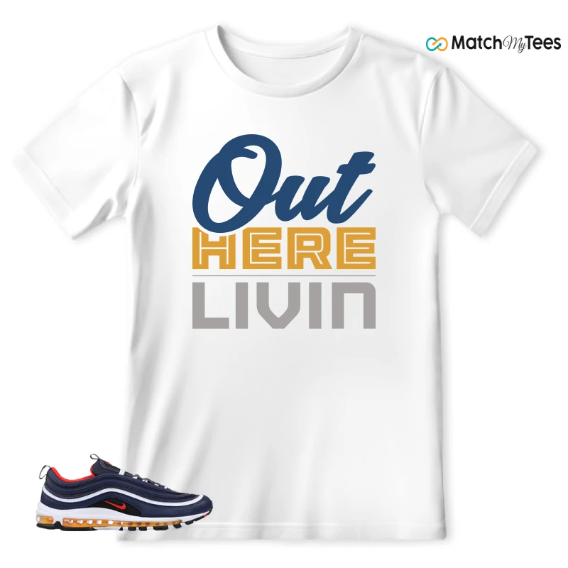 NIKE AIR MAX 97 MIDNIGHT NAVY HABANERO RED SNEAKER Matching Tees t-shirt