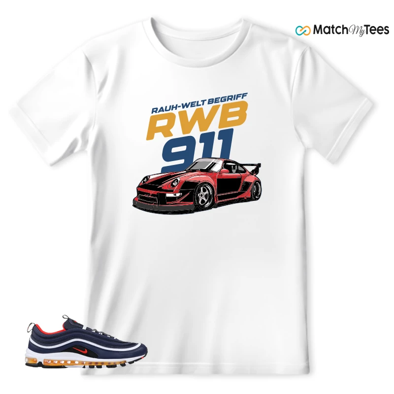 NIKE AIR MAX 97 MIDNIGHT NAVY HABANERO RED SNEAKER Matching Tees t-shirt