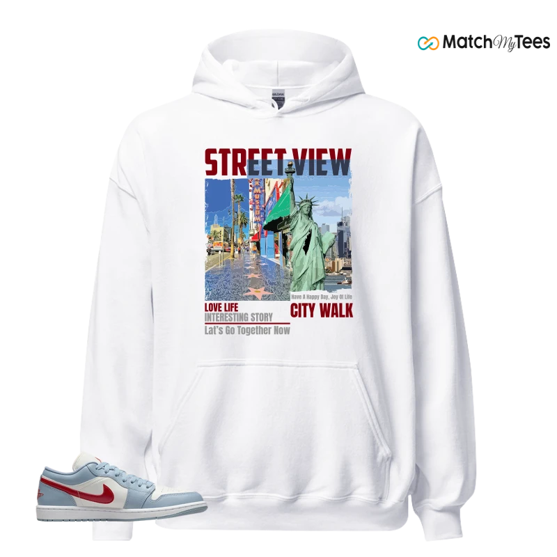 NIKE AIR JORDAN 1 LOW BLUE DUNE RED WMNS SNEAKER Matching Tees hoodie
