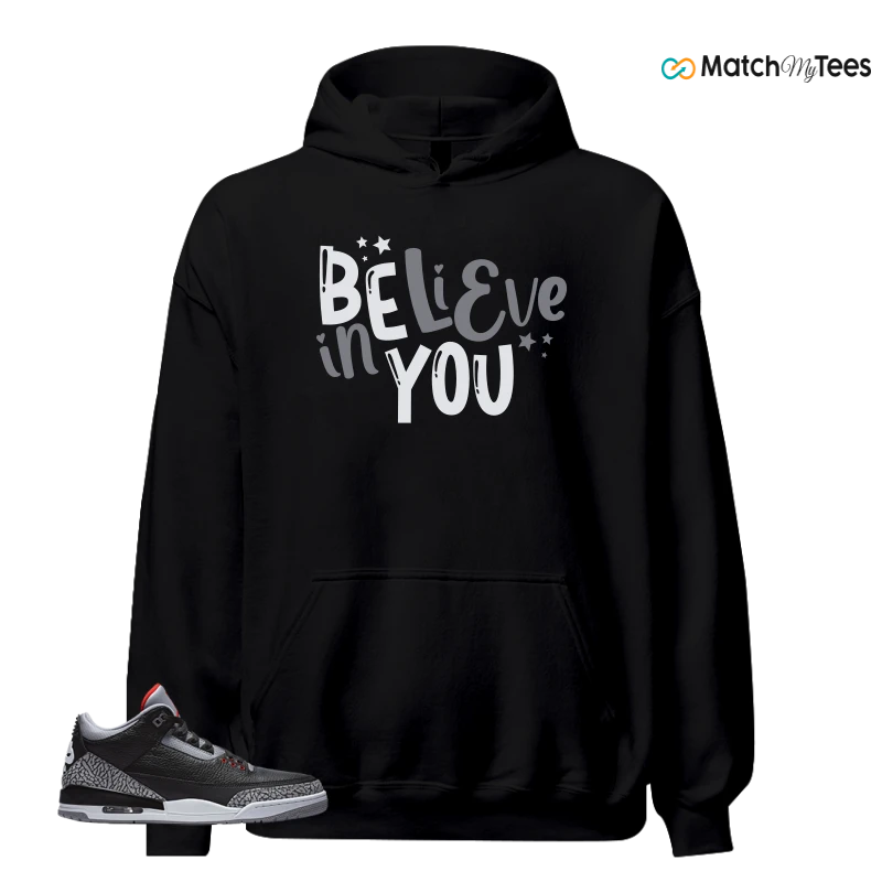 NIKE AIR JORDAN 3 BLACK CEMENT REIMAGINED SNEAKER Matching Tees hoodie