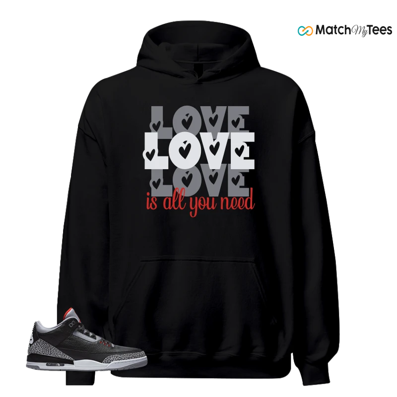NIKE AIR JORDAN 3 BLACK CEMENT REIMAGINED SNEAKER Matching Tees hoodie
