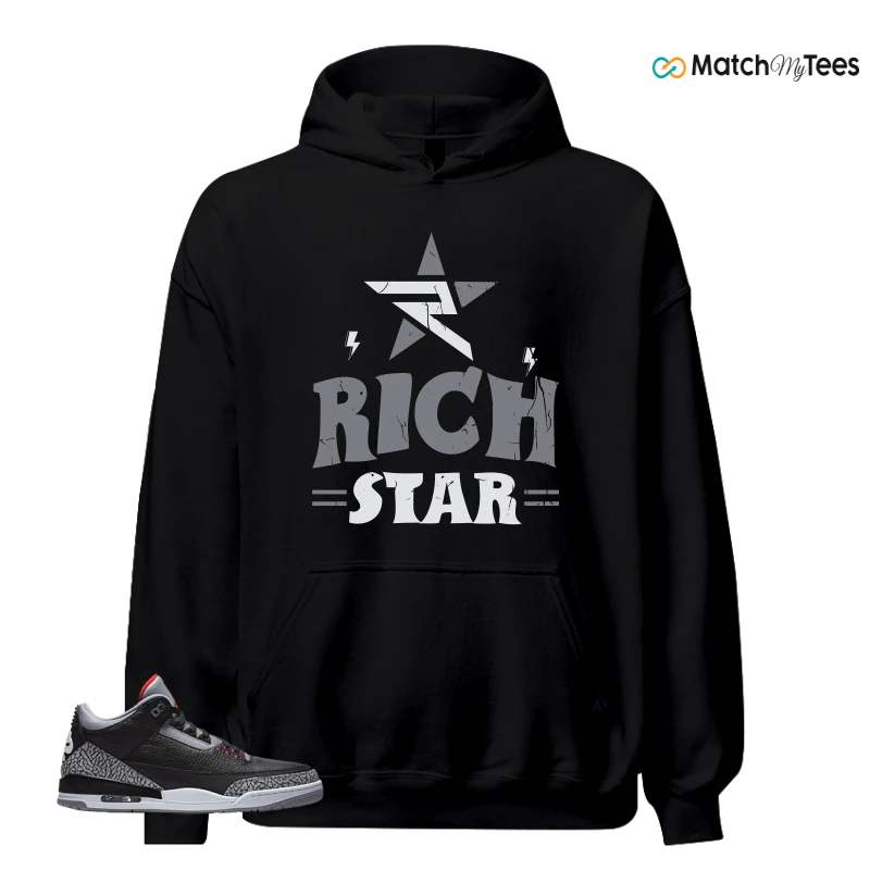 NIKE AIR JORDAN 3 BLACK CEMENT REIMAGINED SNEAKER Matching Tees hoodie