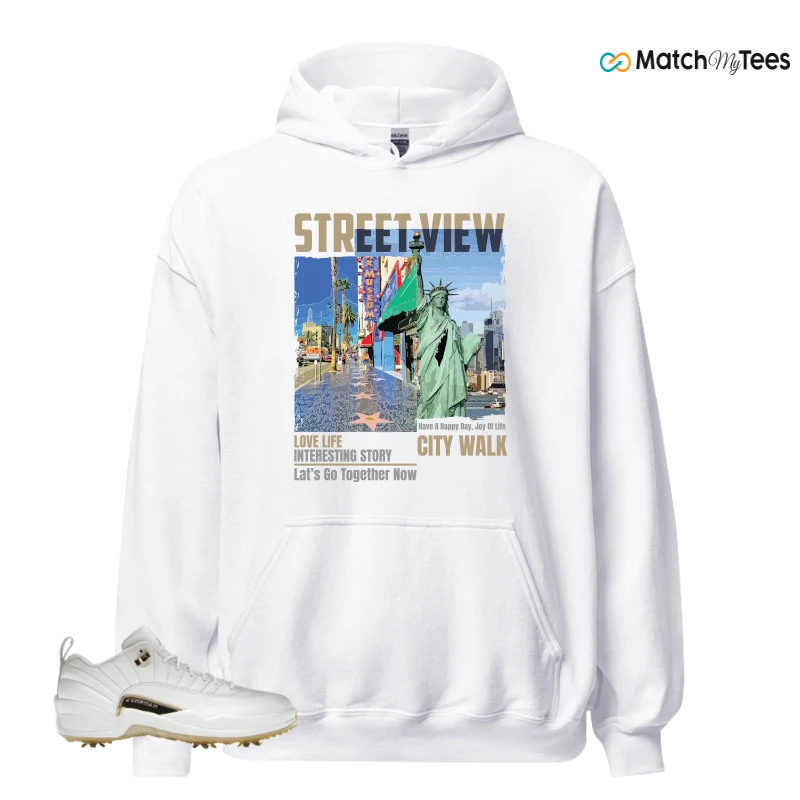 NIKE JORDAN 12 GOLF METALLIC GOLD SNEAKER Matching Tees hoodie