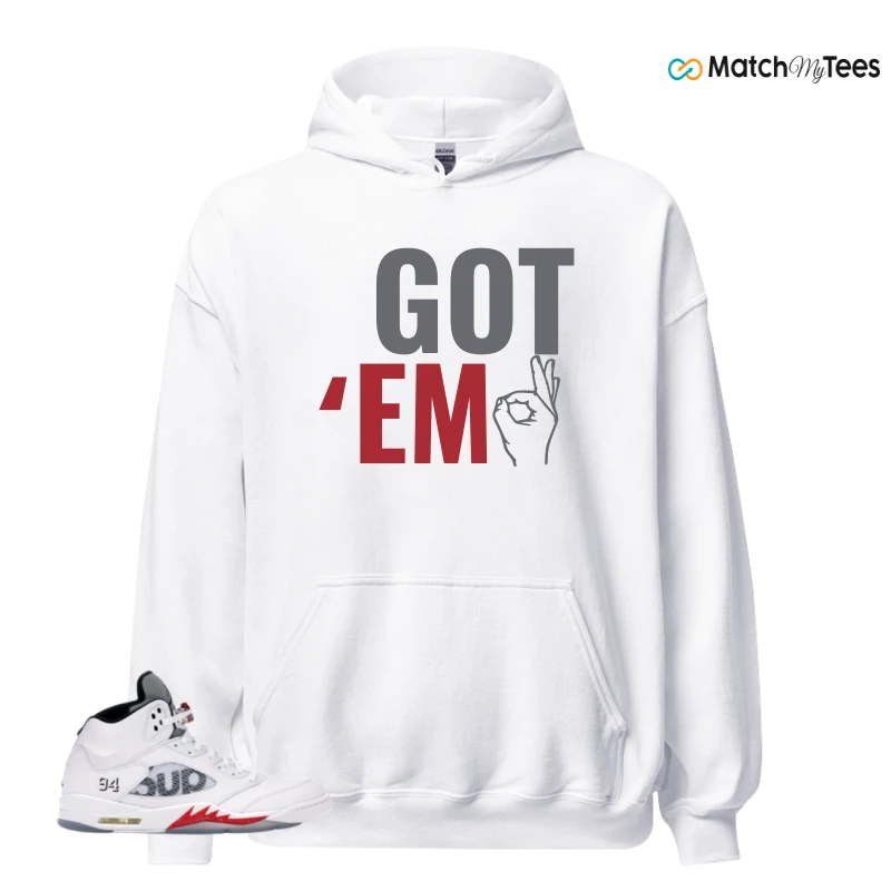 NIKE JORDAN 5 RETRO SUPREME WHITE SNEAKER Matching Tees hoodie