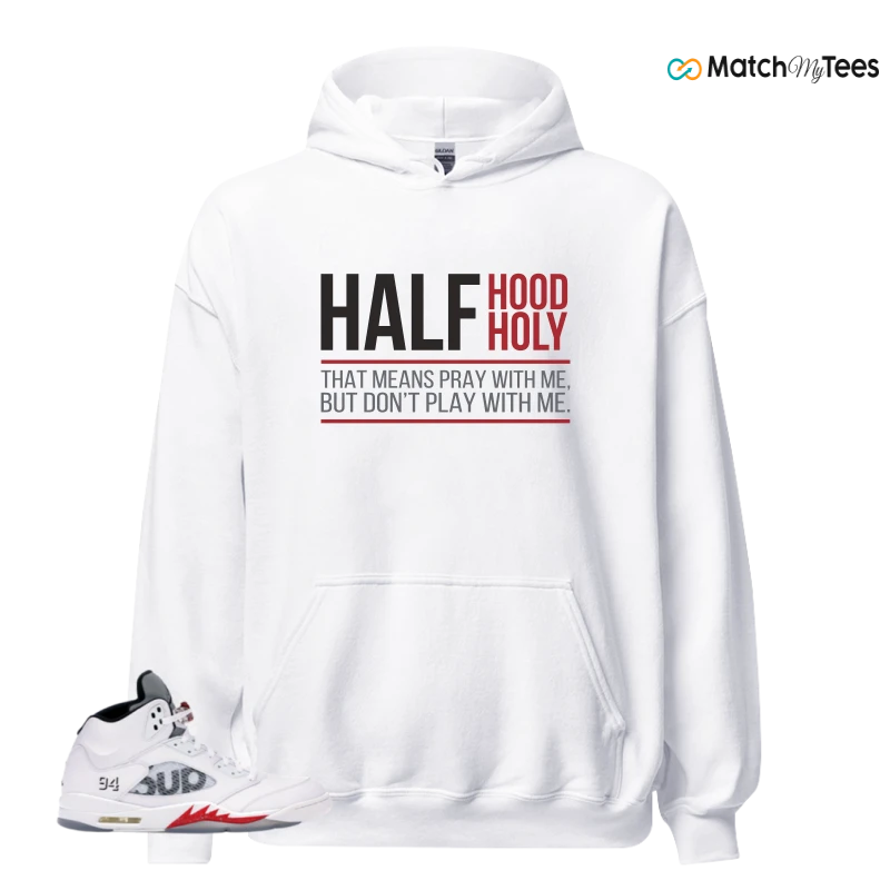 NIKE JORDAN 5 RETRO SUPREME WHITE SNEAKER Matching Tees hoodie