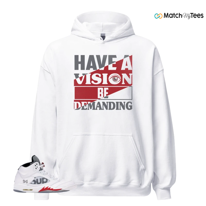 NIKE JORDAN 5 RETRO SUPREME WHITE SNEAKER Matching Tees hoodie