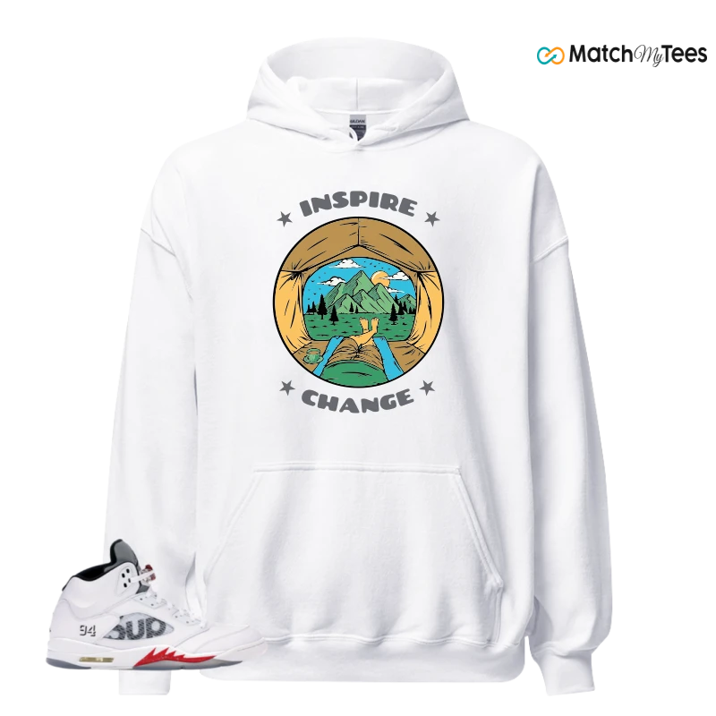 NIKE JORDAN 5 RETRO SUPREME WHITE SNEAKER Matching Tees hoodie