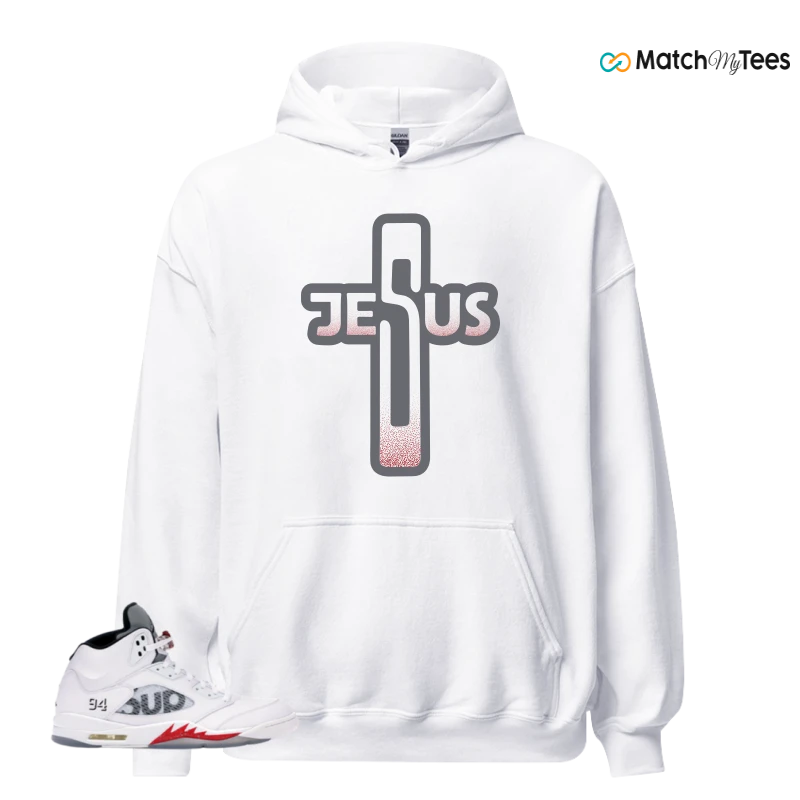 NIKE JORDAN 5 RETRO SUPREME WHITE SNEAKER Matching Tees hoodie