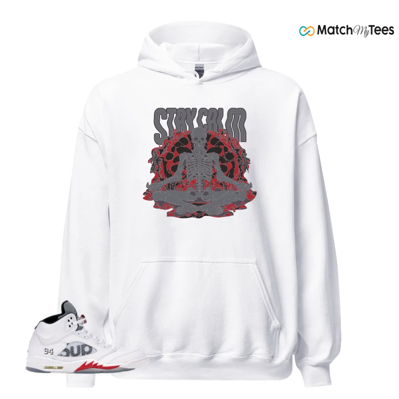 NIKE JORDAN 5 RETRO SUPREME WHITE SNEAKER Matching Tees hoodie